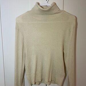 Classic Cream Ribbed Turtleneck Sweater - Women